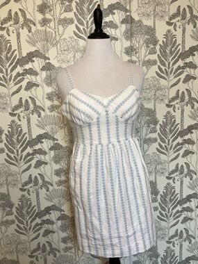 J.Crew White & Light Blue patterned Striped Summer Sundress graduation sz 10
